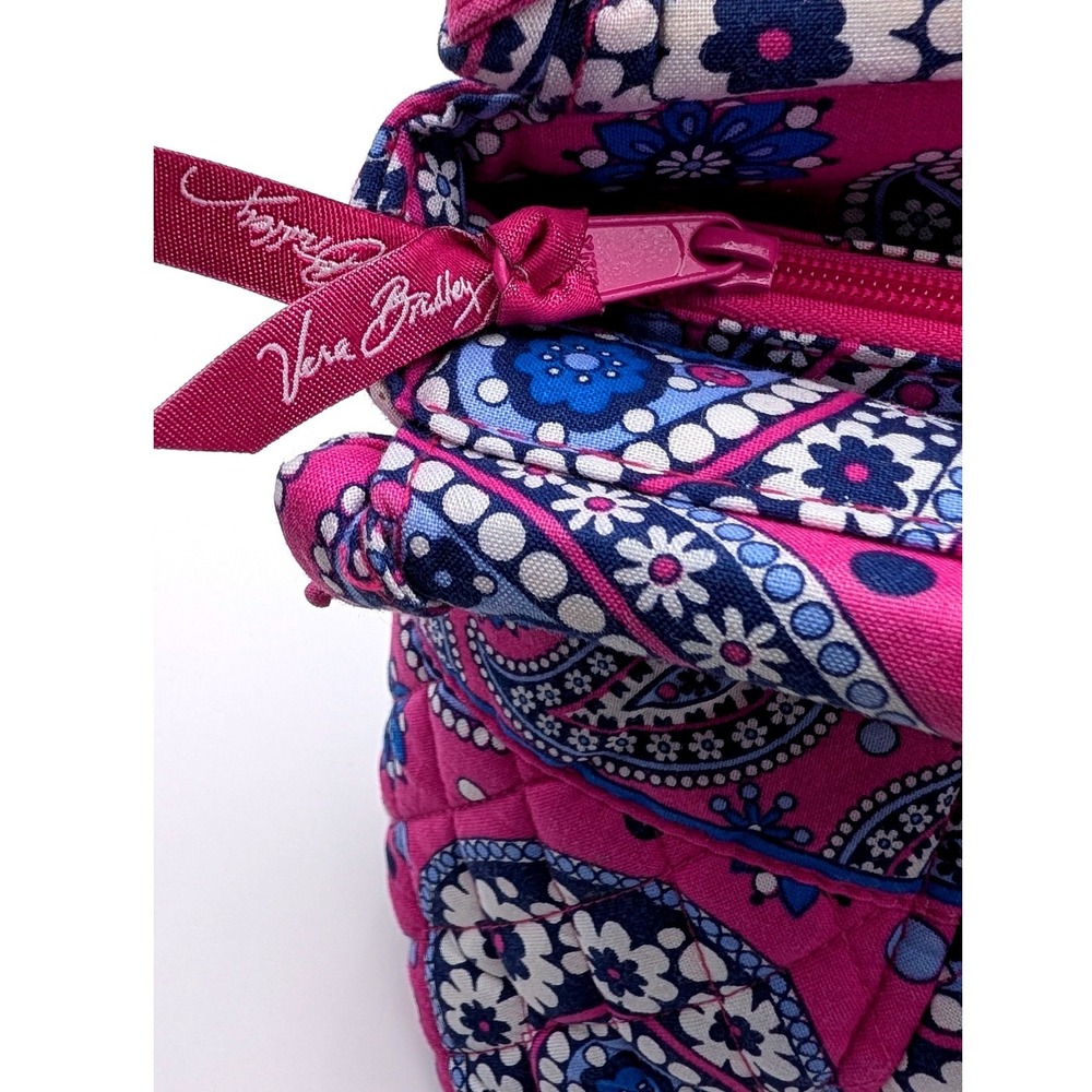 Vera Bradley Pink Blue Paisley Quilted Cotton Small Zip Top Tote Handbag Bag - Picture 6 of 8